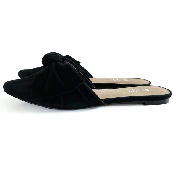 Renvy Amore Black Suede Mules Women's 6.5 Leather Slip On Flats Modern Casual - Picture 3 of 16